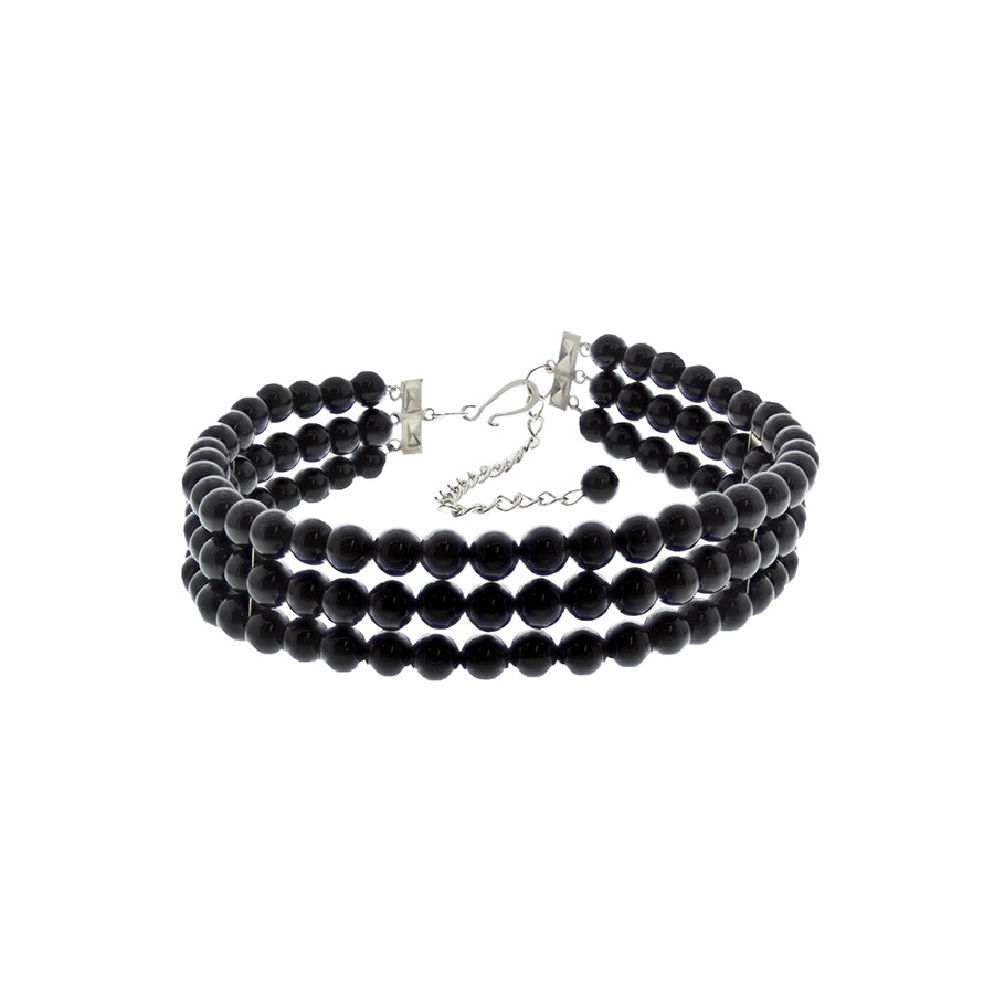 Three Row Black Beaded Choker Necklace