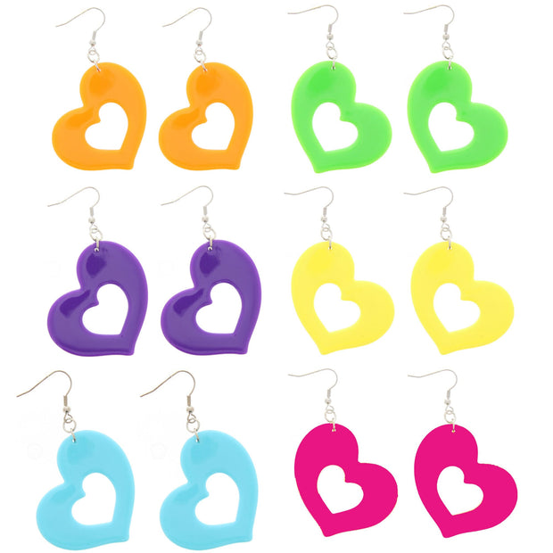 Assorted Colour Plastic Heart Earrings