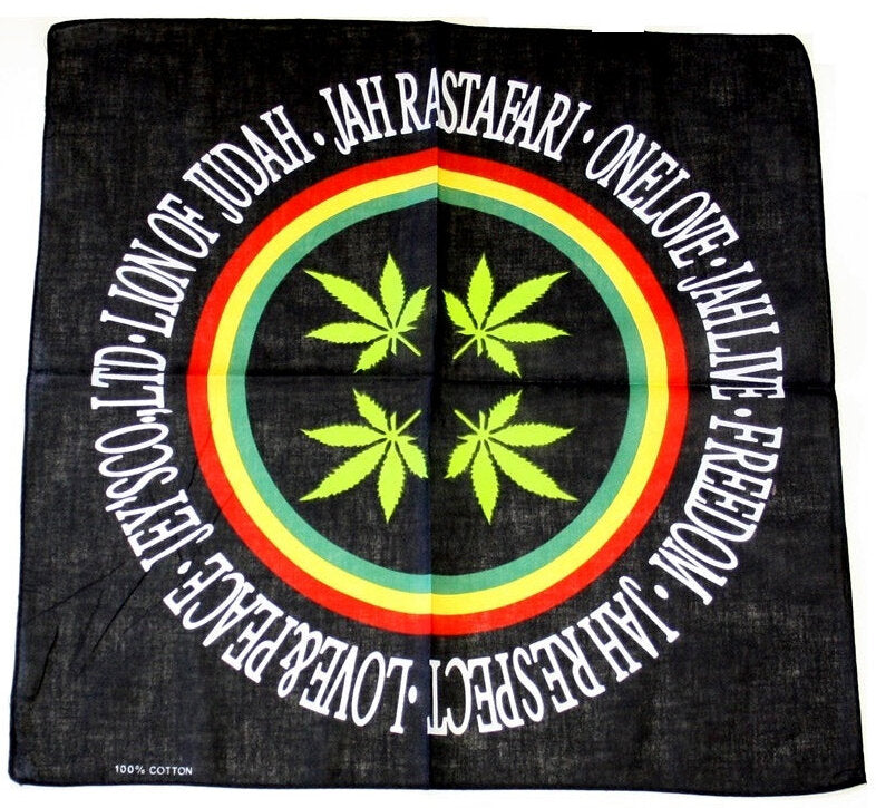 Rasta & Leaf Print on Black Bandana