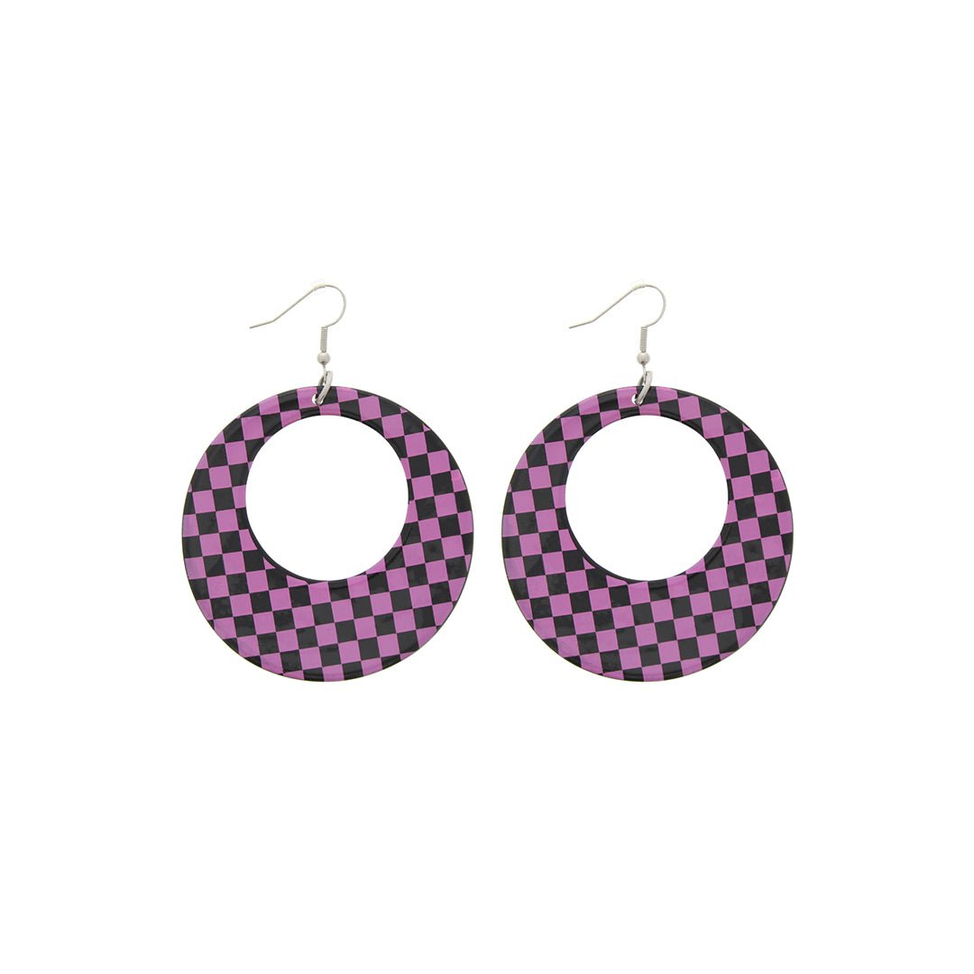 Plastic Checkered Hoop Dangle Earrings
