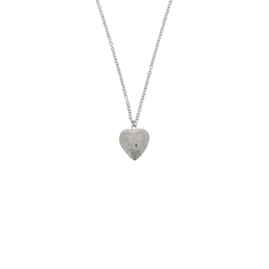 Silver Heart Locket Engraved Chain Necklace