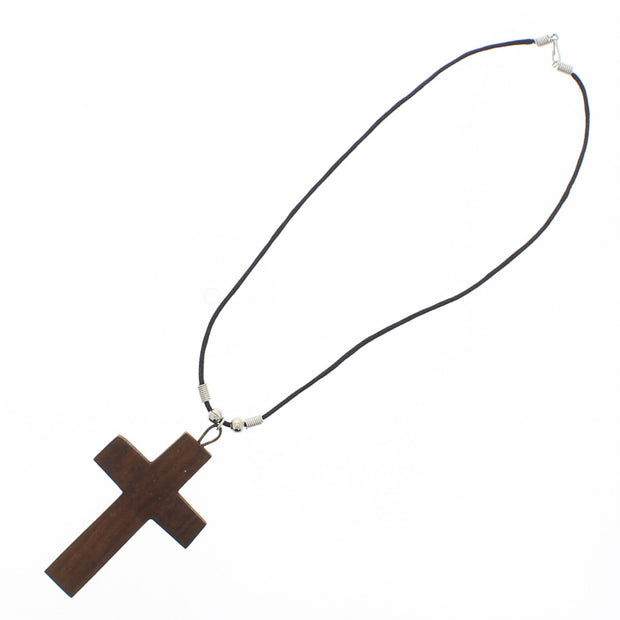 Wooden Cross Thong Necklace