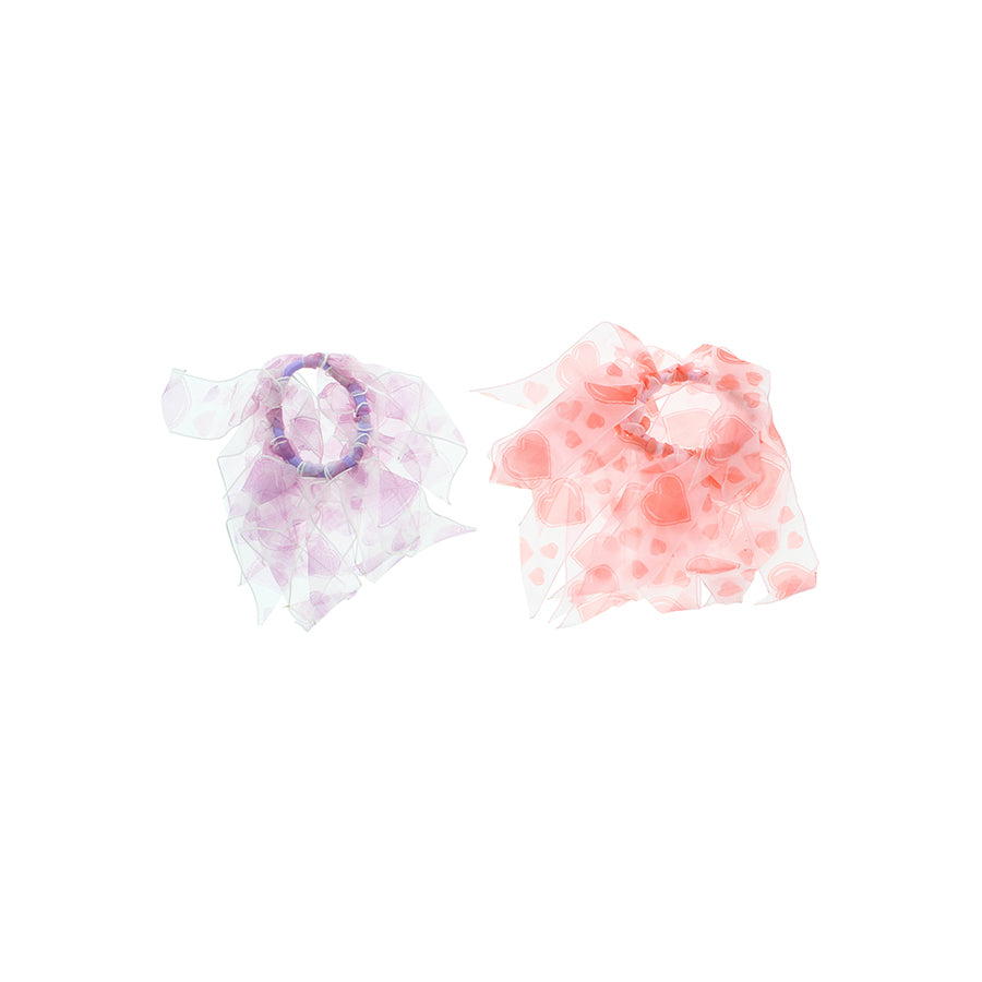 Pair of Heart Print Romantic Sheer Windmill Scrunchies
