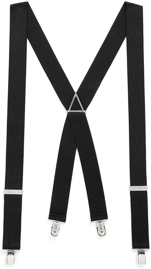 X Shape Plain Black Braces (Double Clip Back)