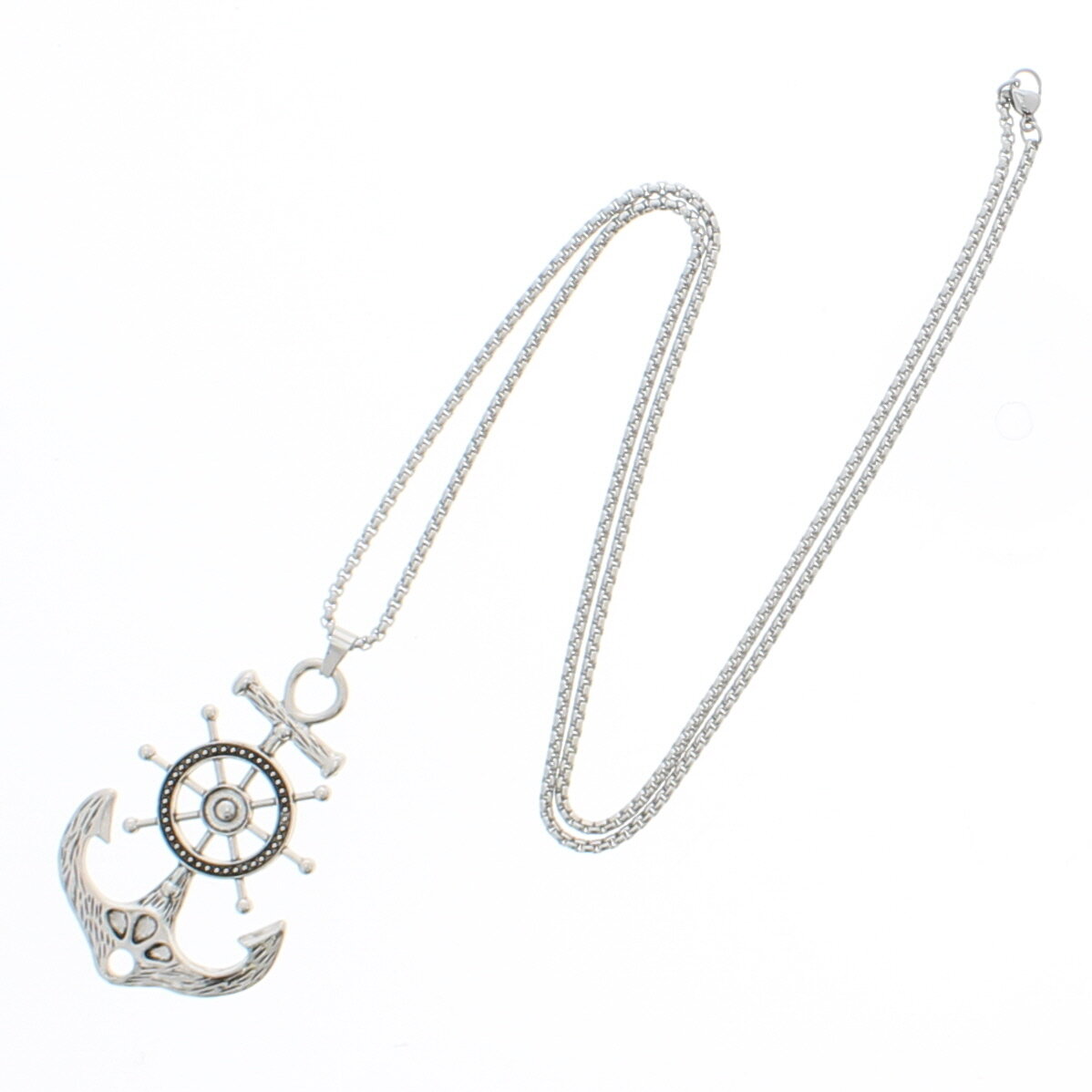 Silver Anchor & Wheel Pendant on Chain Necklace