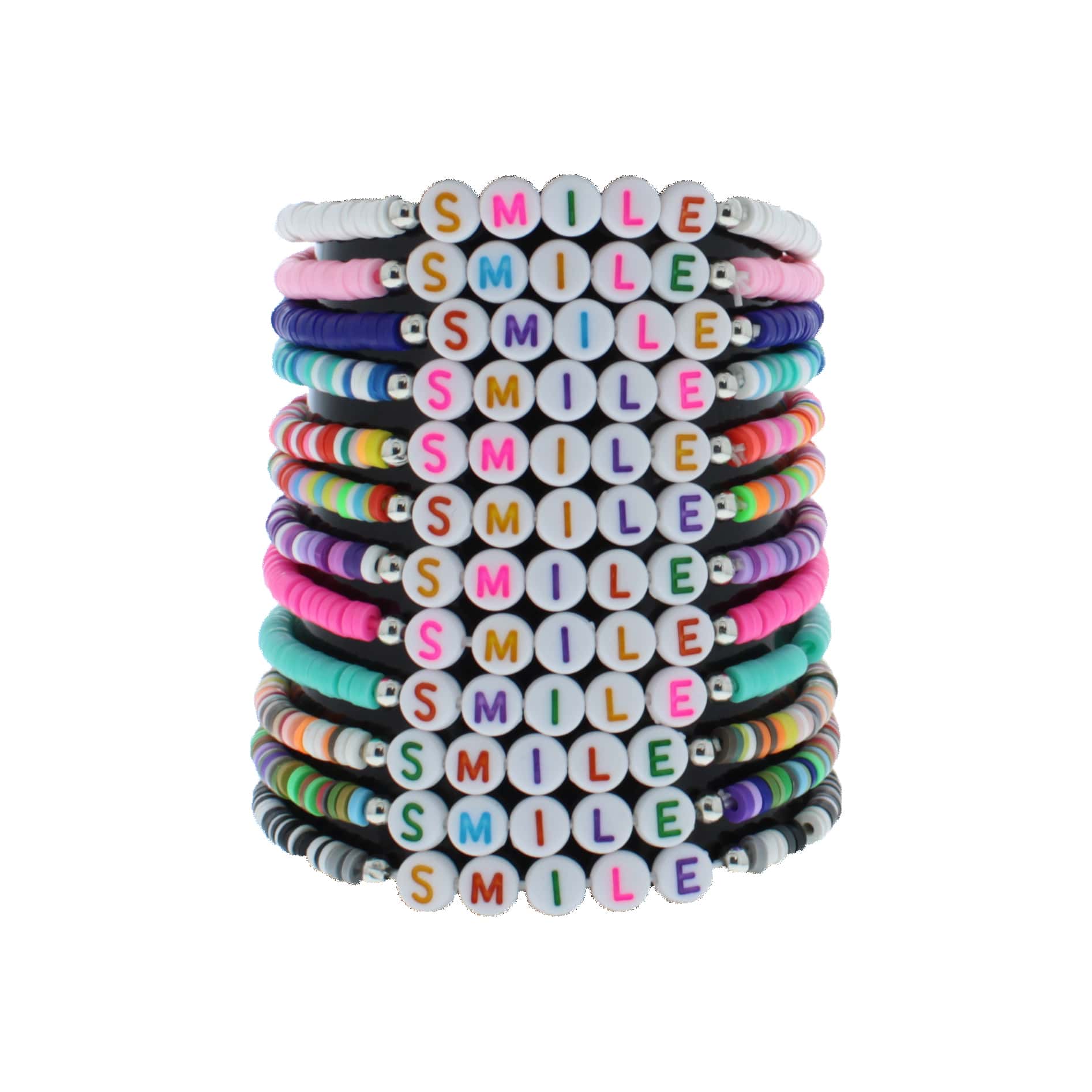 Card of 12 Assorted Colourful SMILE Friendship Bracelets