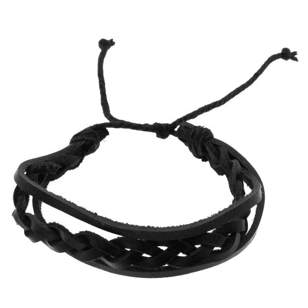 Black Plaited Reconstructed Leather Bracelet