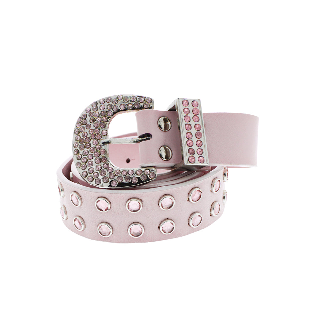 Faux Leather Pink Stone Studded Belt