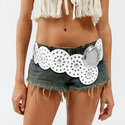 Vintage Style Western Boho PU Disc Belt