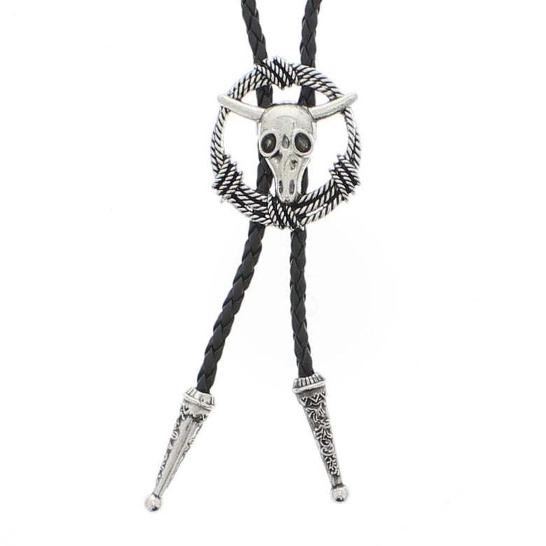 Vintage Bull Skull in Wreath Western Bolo Tie