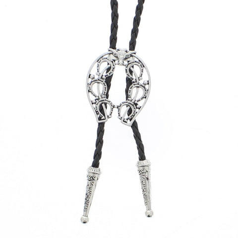 Vintage Ram Skull & Horse Shoes Western Bolo Tie