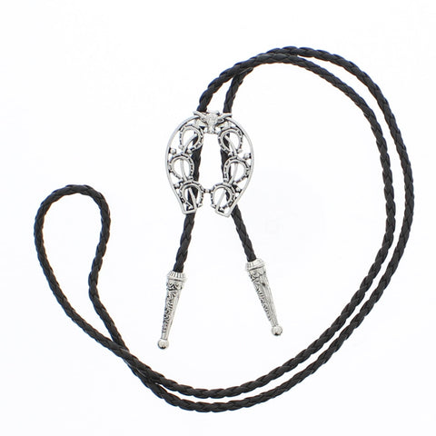 Vintage Ram Skull & Horse Shoes Western Bolo Tie