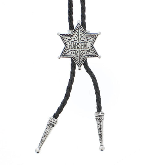 Vintage Marshal Star PU Leather Cord Western Bolo Tie