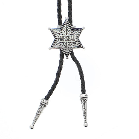 Vintage Marshal Star PU Leather Cord Western Bolo Tie