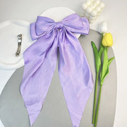 Large Satin Double Hair Bow on Barrette with Tails