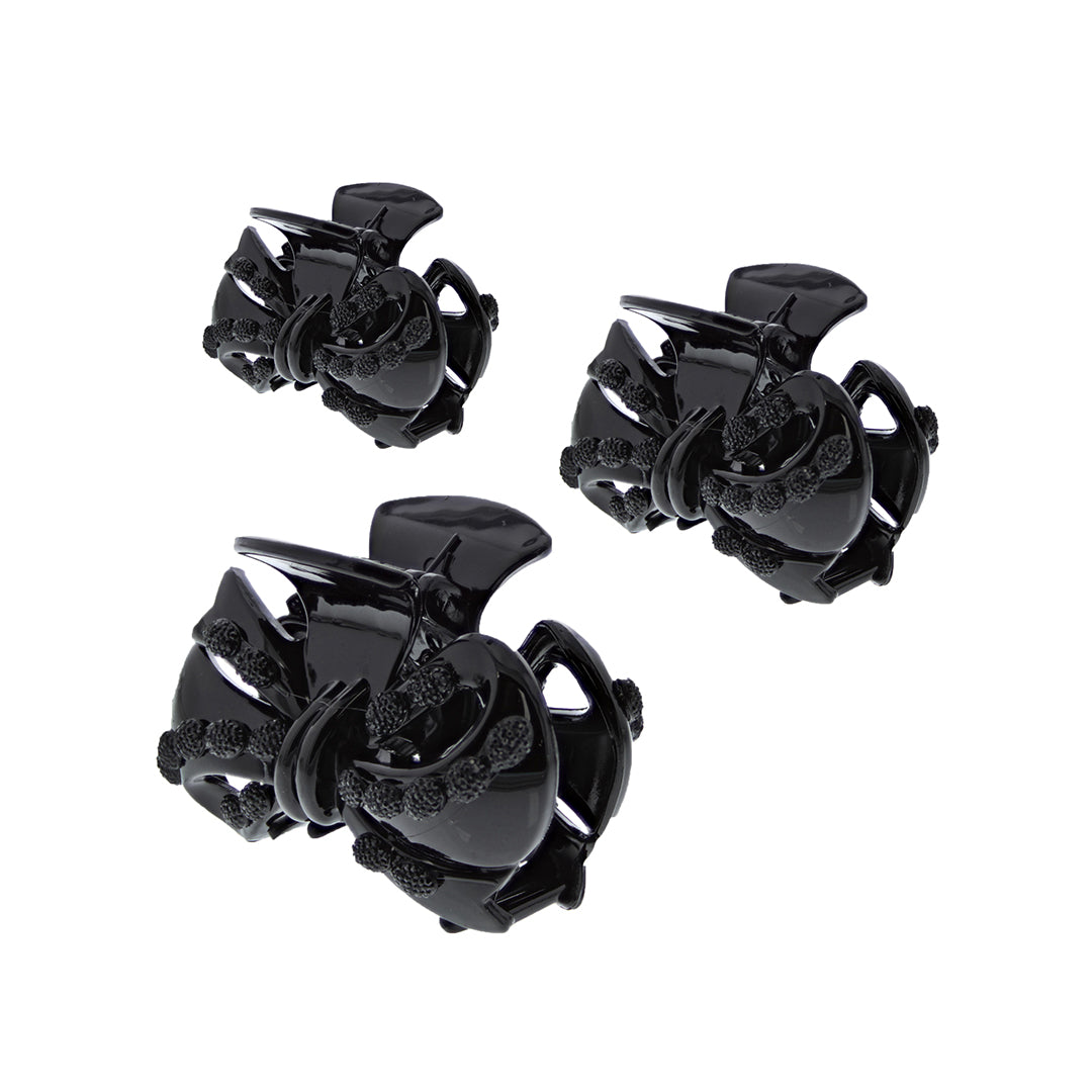 8cm Black/Black Stone Bow Hair Claw Clips