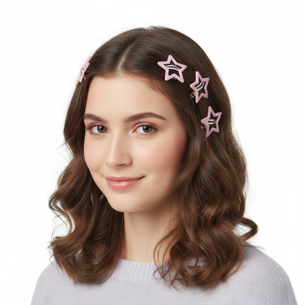 Set of 6 Glitter Colorful Star Hair Snapclips