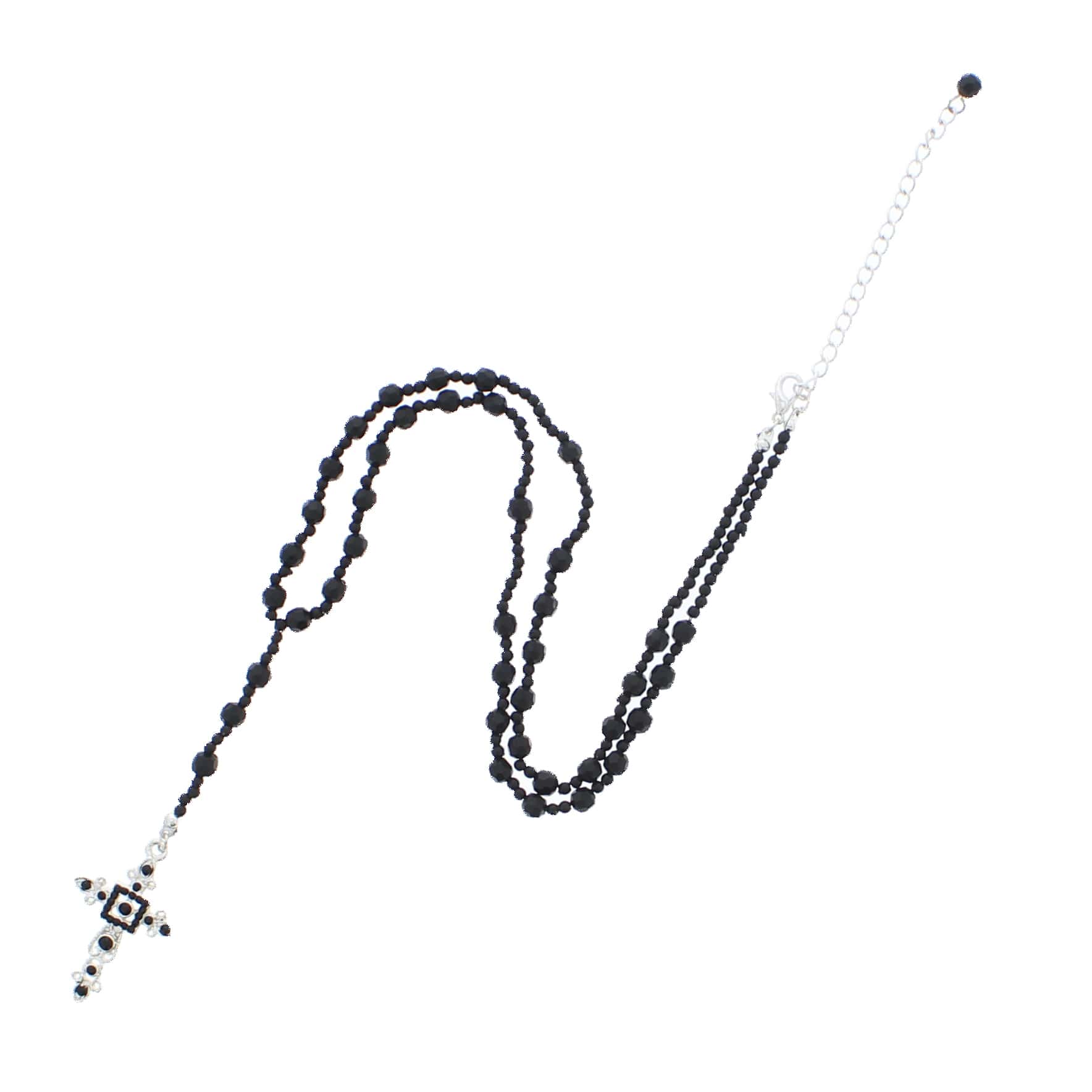 Black Stone Faceted Rosary Bead Necklace