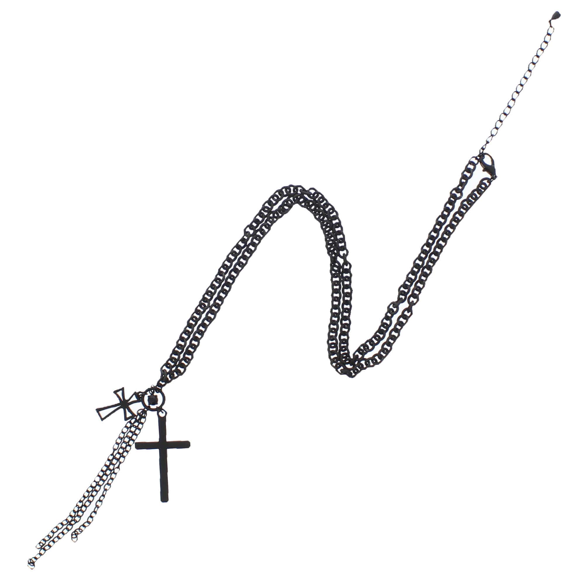 Black Cross Chain Necklace with Hanging Chains