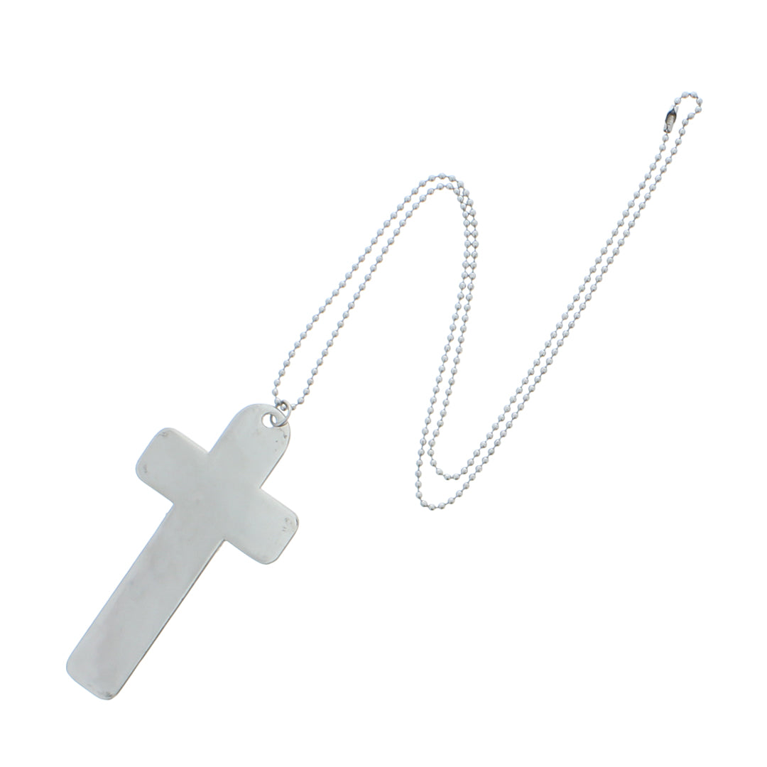 Metal Silver Cross Ball Chain Religious Pendant Necklace