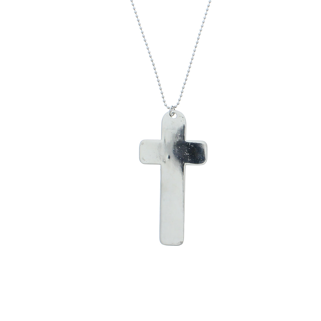 Metal Silver Cross Ball Chain Religious Pendant Necklace