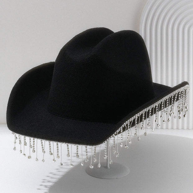 Luxury Cowboy Hat with Dangling Chain Diamante Stones