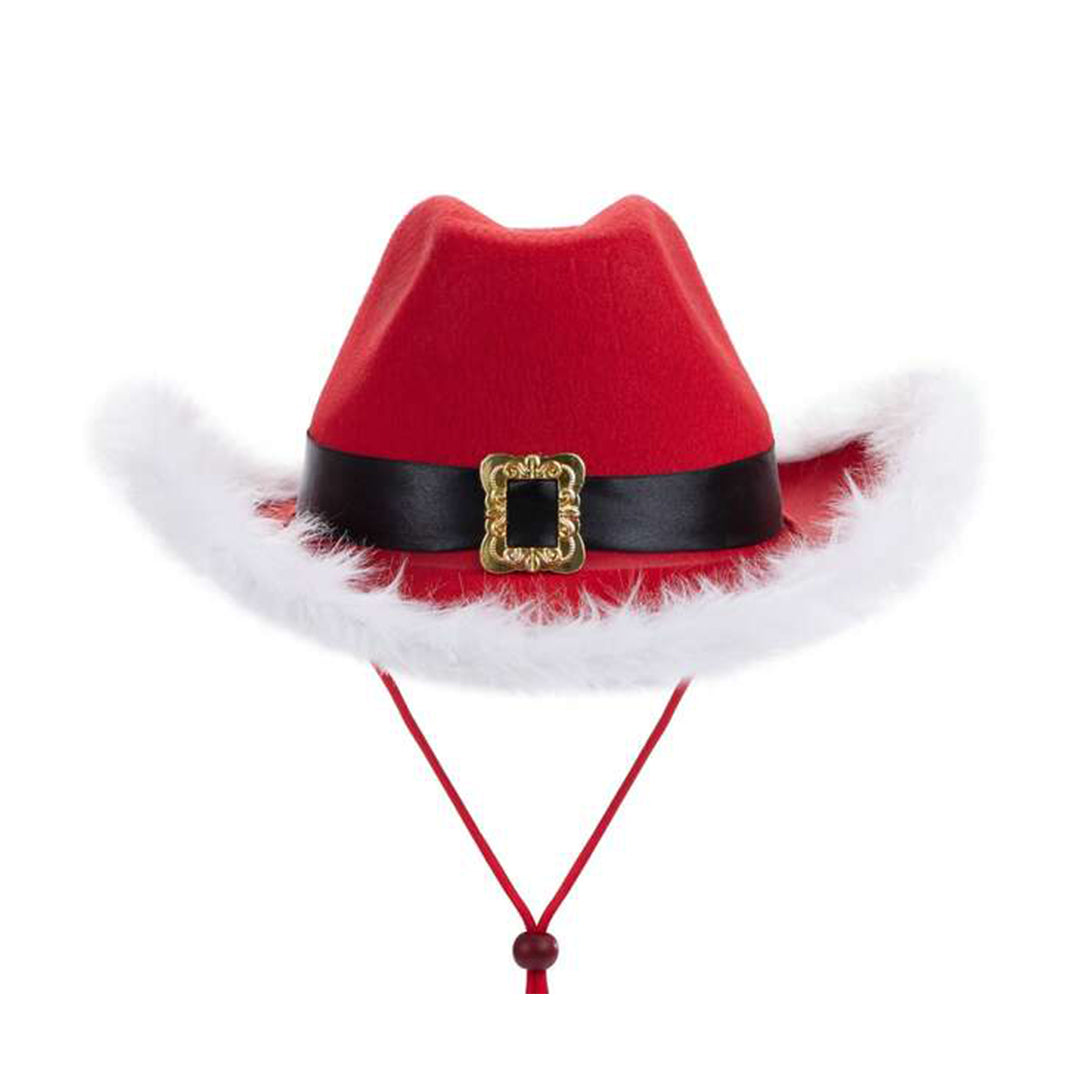 Red Santa Fur Trim Festive Cowboy Hat