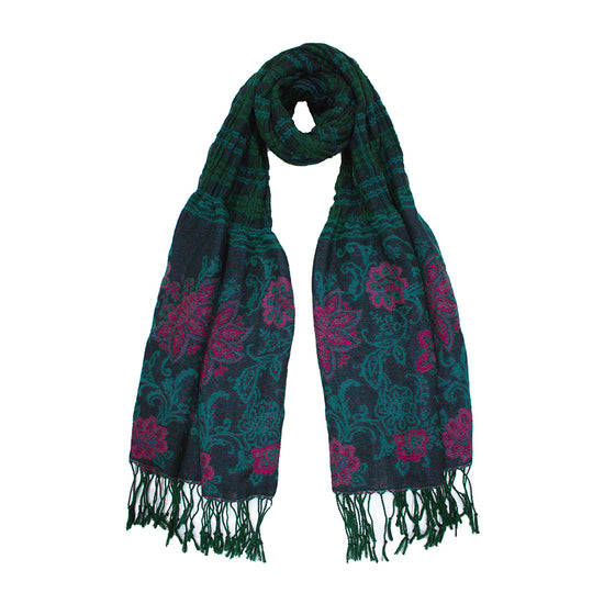 Floral Scarf with Crinkled Texture and Tassels