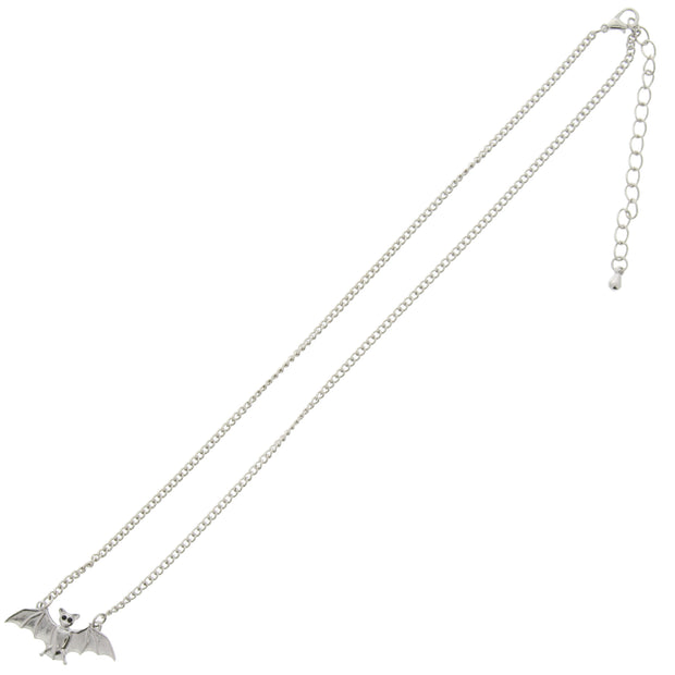 Small Silver Bat on Chain Necklace with Black Eyes