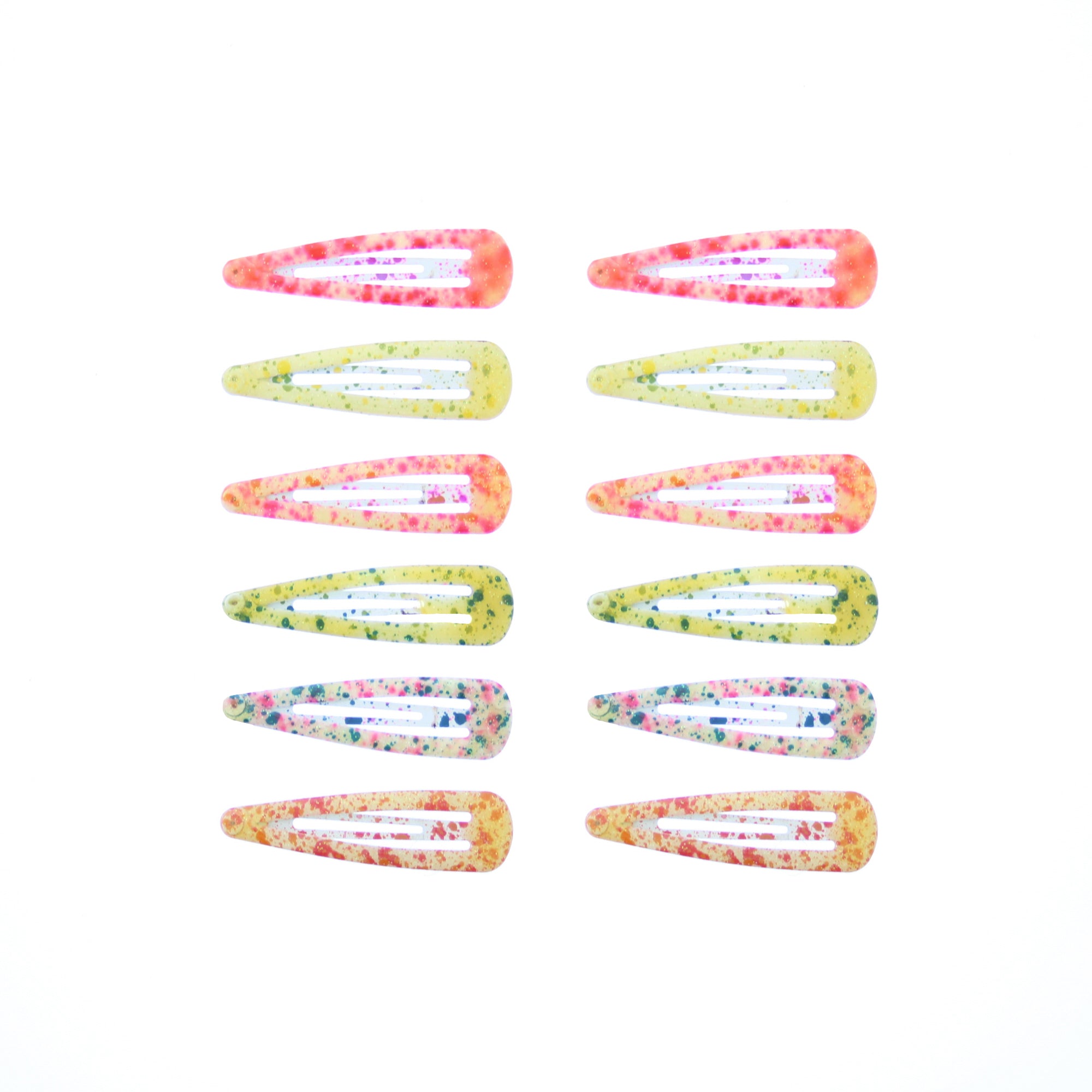12 on a Card 5cm Assorted Bright Spotted Glitter Epoxy Hair Snapclips