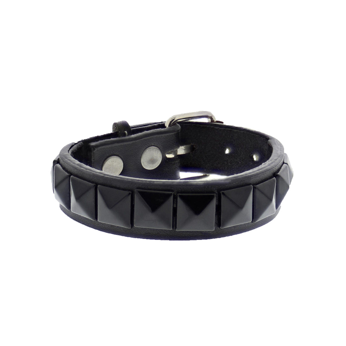 Black 1-Row Pyramid Studded PU Bracelet with Buckle
