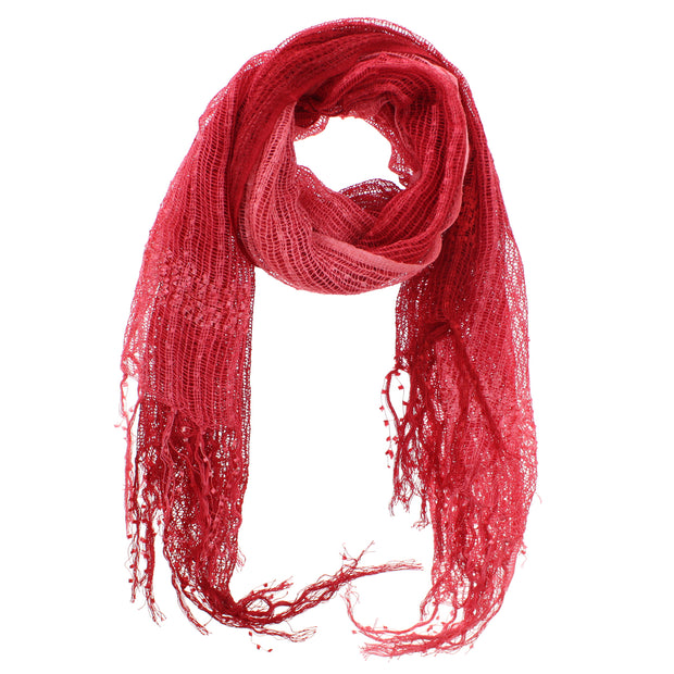 Two Tone Colour Lightweight Net Scarf with Tassels