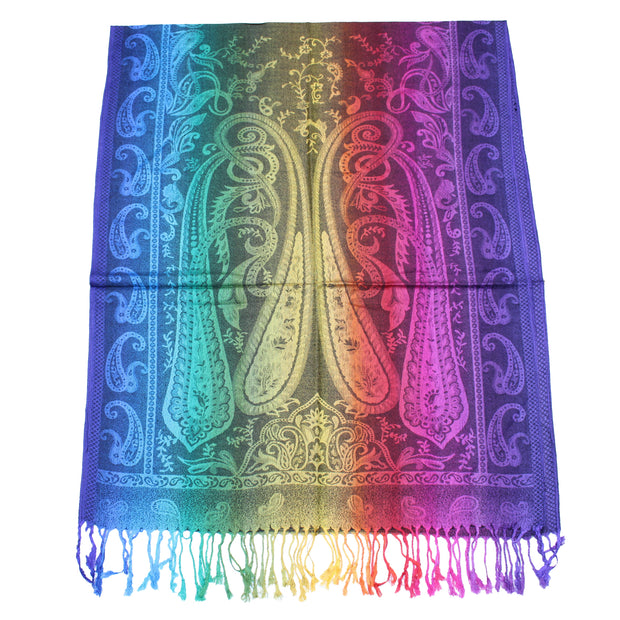 Rainbow Paisley Print Pashmina with Tassels
