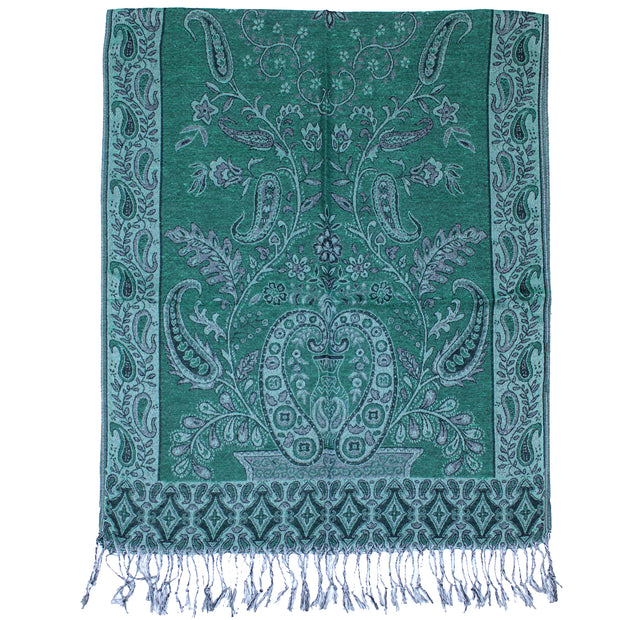 Turquoise Paisley Print Pashmina with Tassels