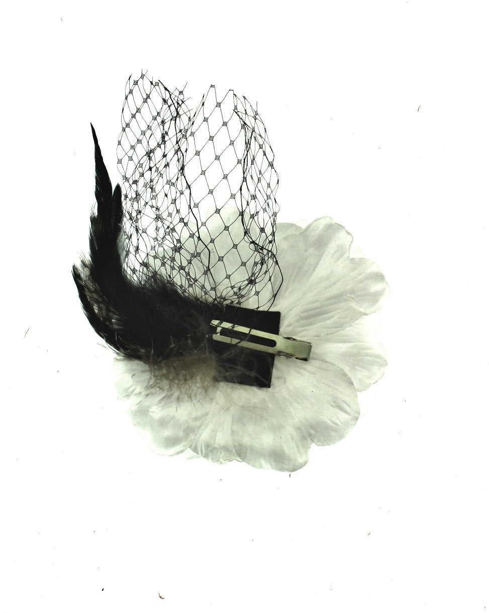 Large Buttercups Hair Flower with Feather & Net on Clip