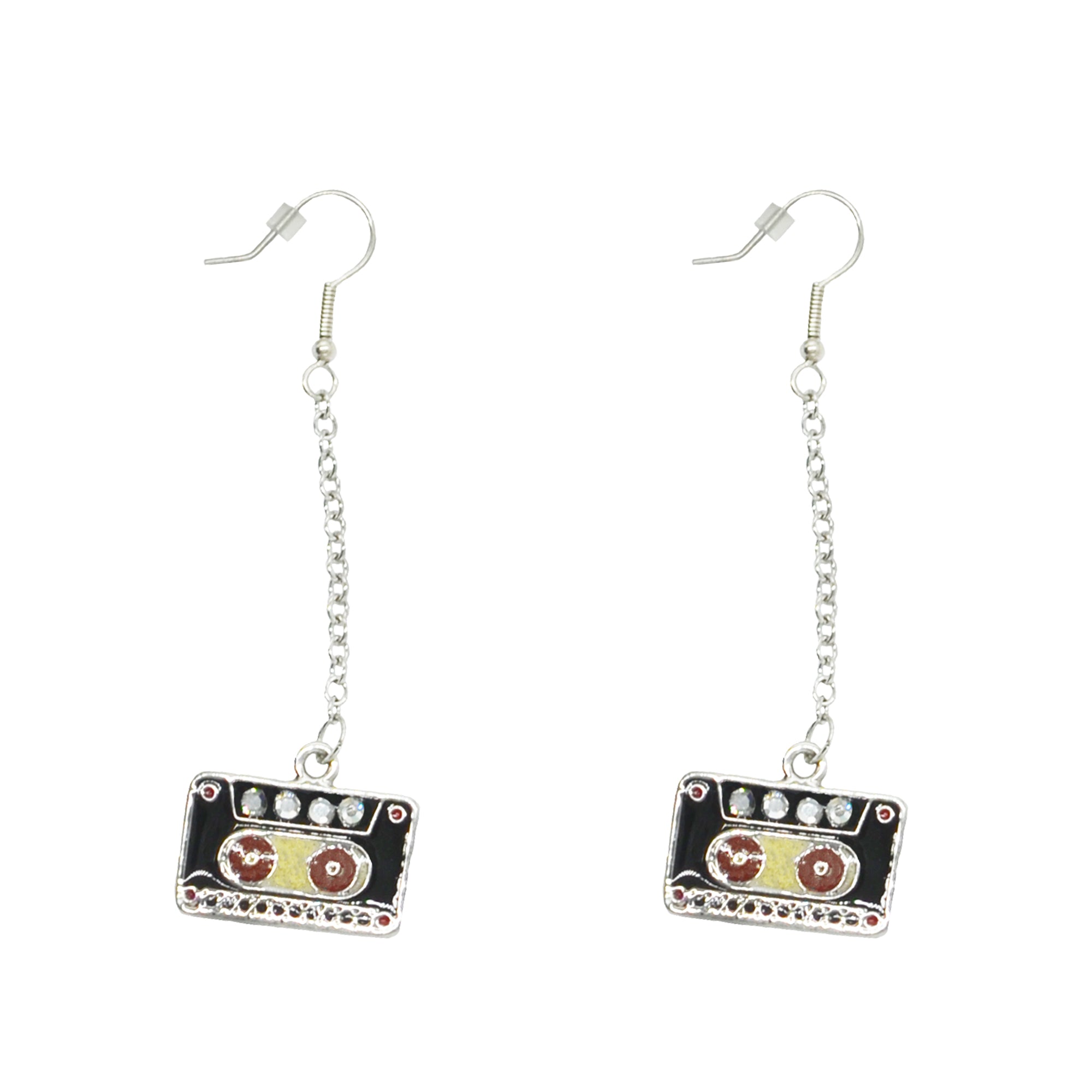 Black & Red Cassette Chain Drop Earrings