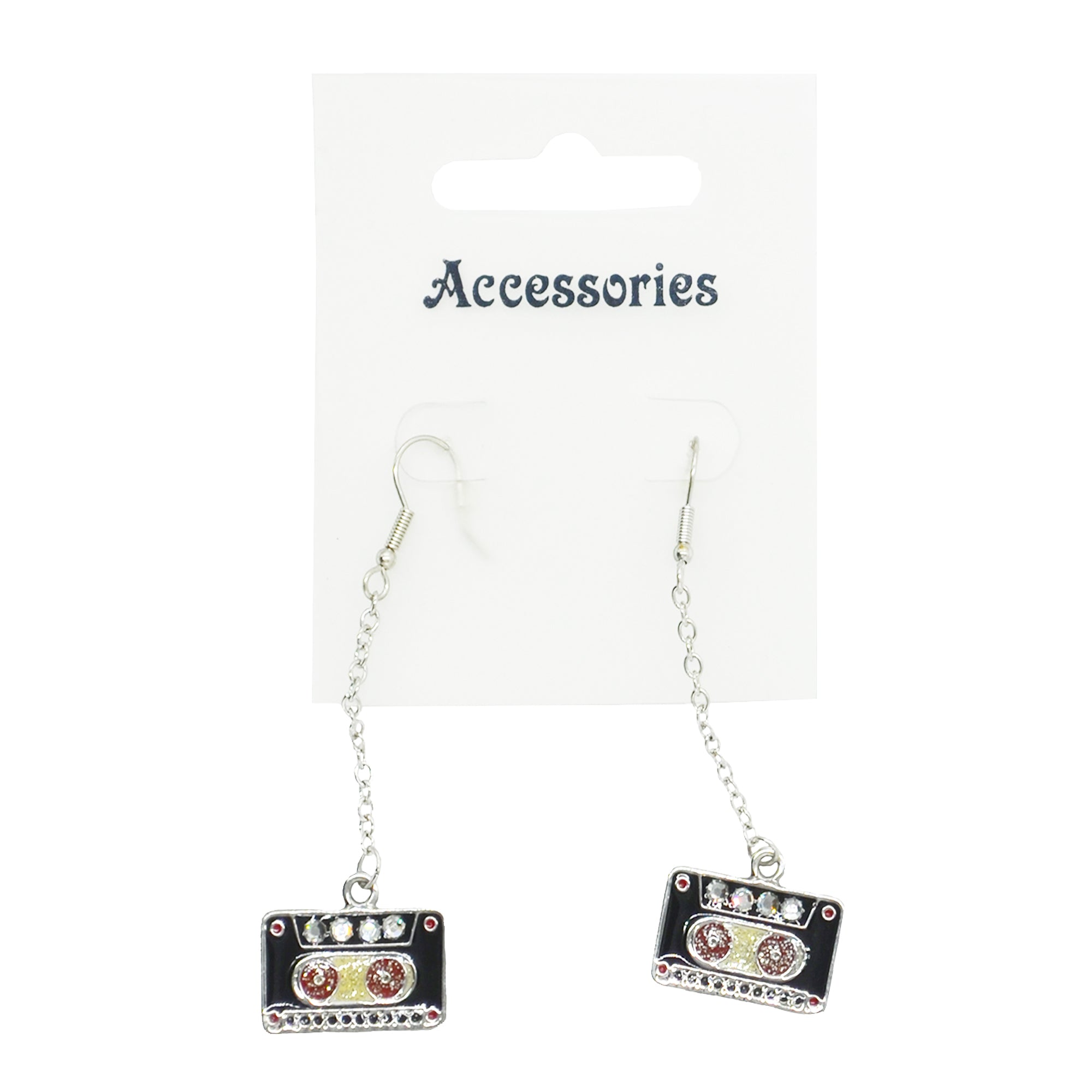Black & Red Cassette Chain Drop Earrings