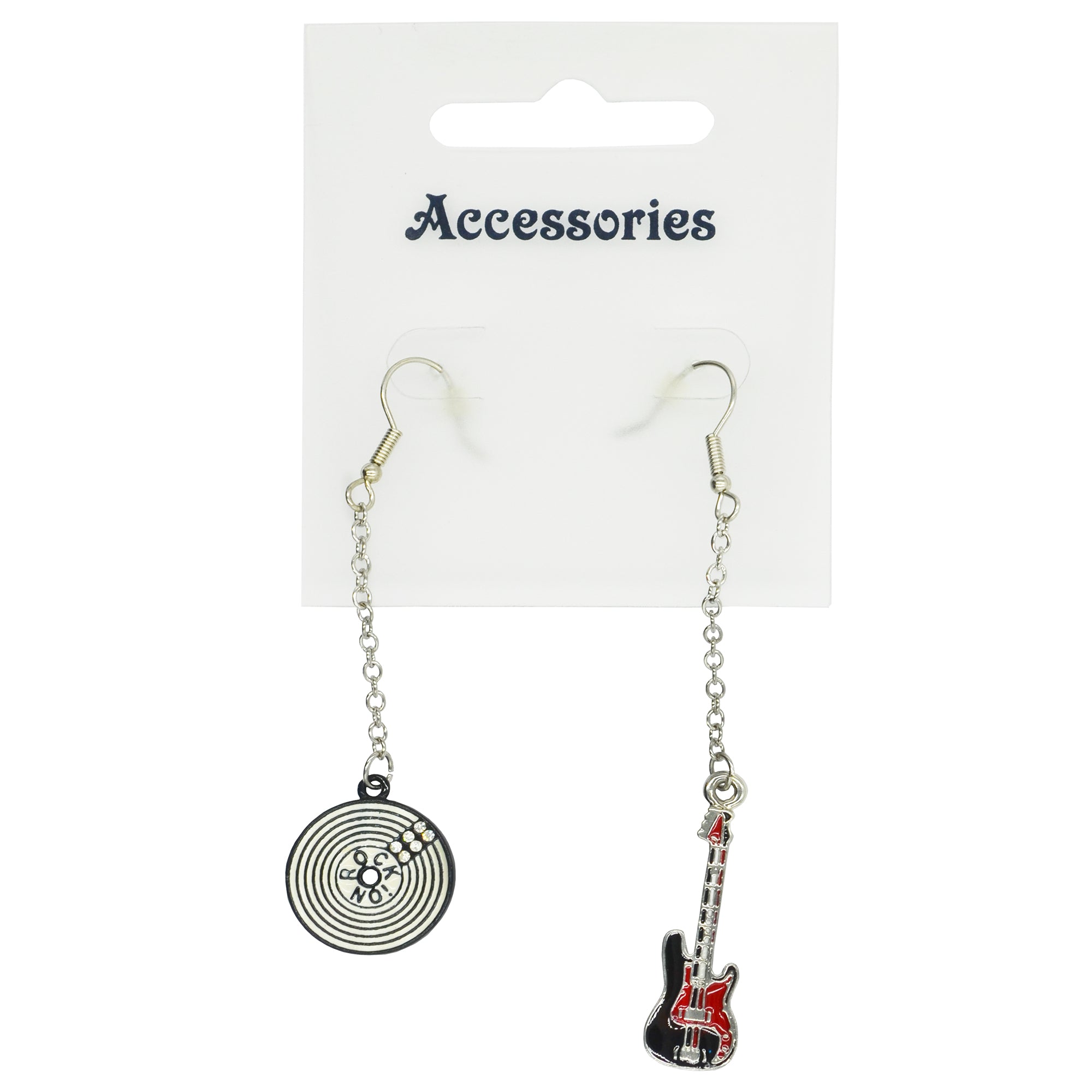 Chain Drop Electric Guitar & Record Earrings