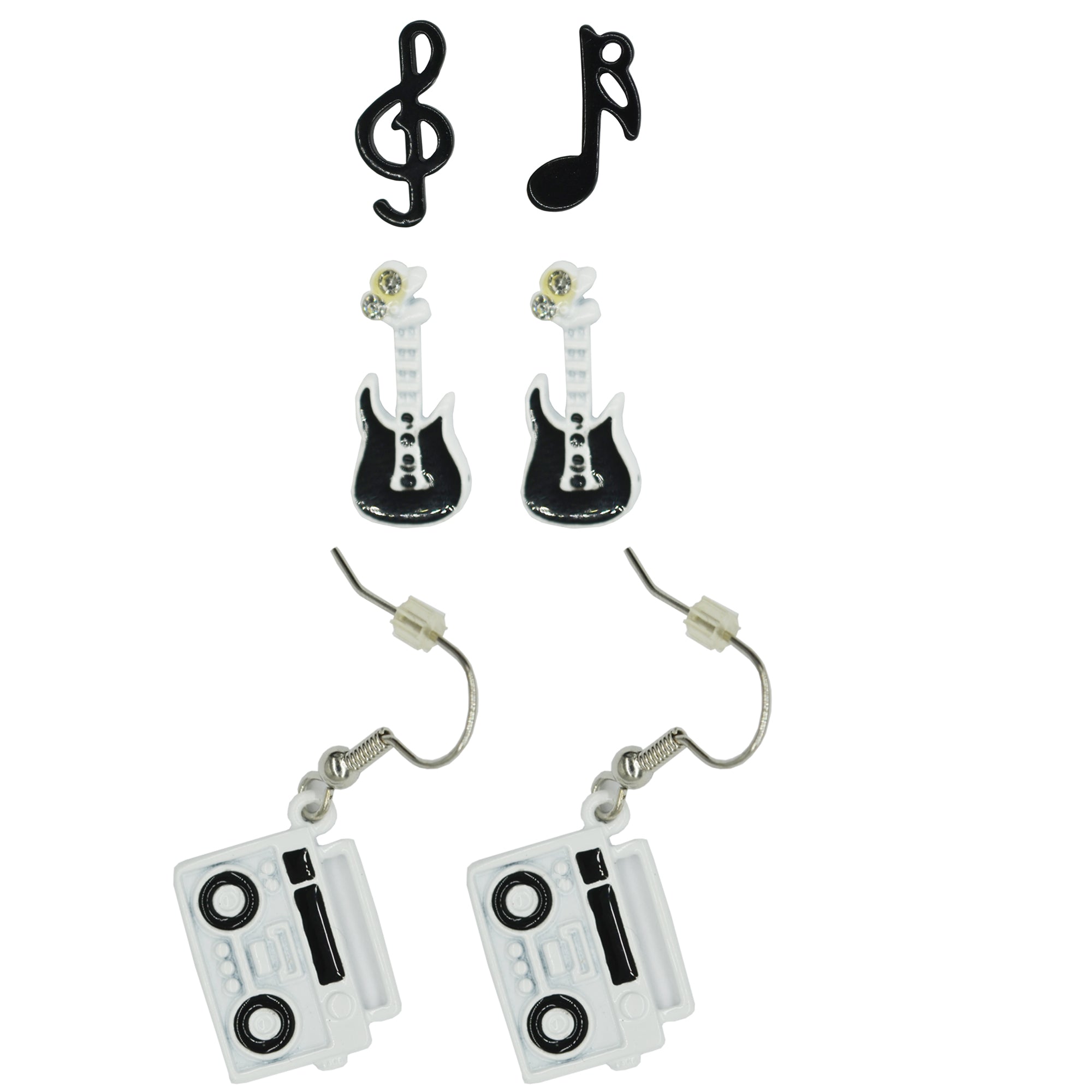Electric Guitar, Musical Notes Studs & Boombox Earrings
