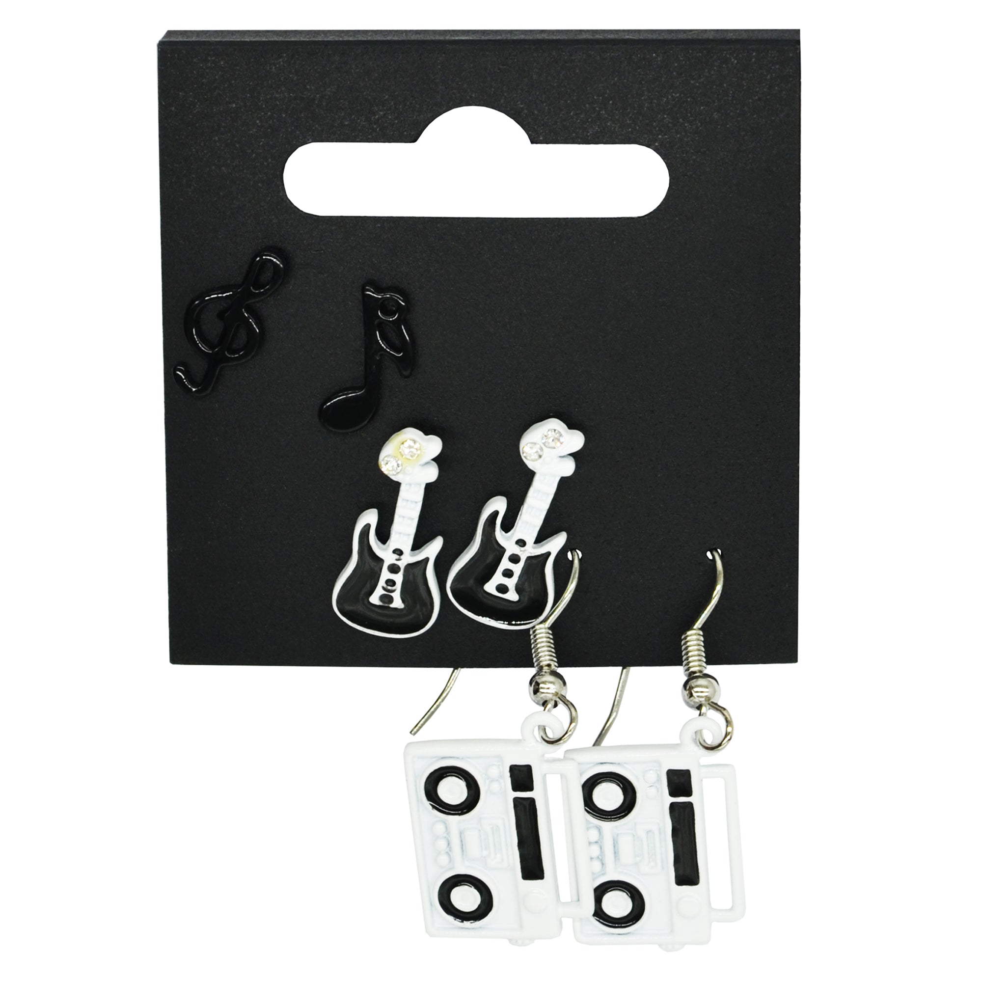Electric Guitar, Musical Notes Studs & Boombox Earrings