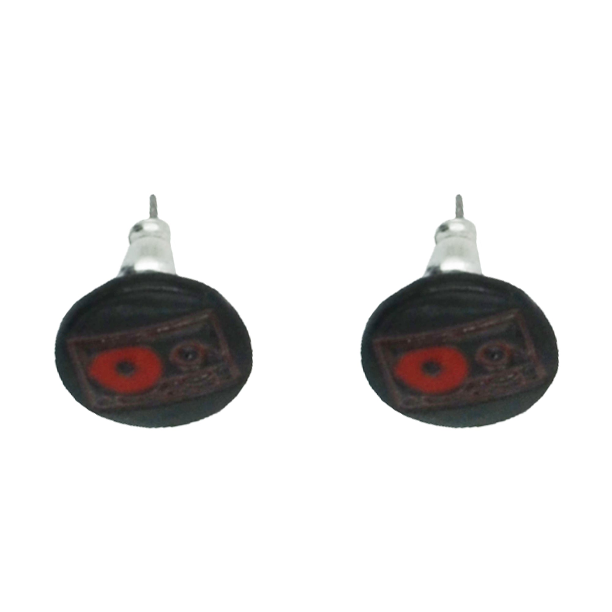 Black & Red Cassette Stud Earrings