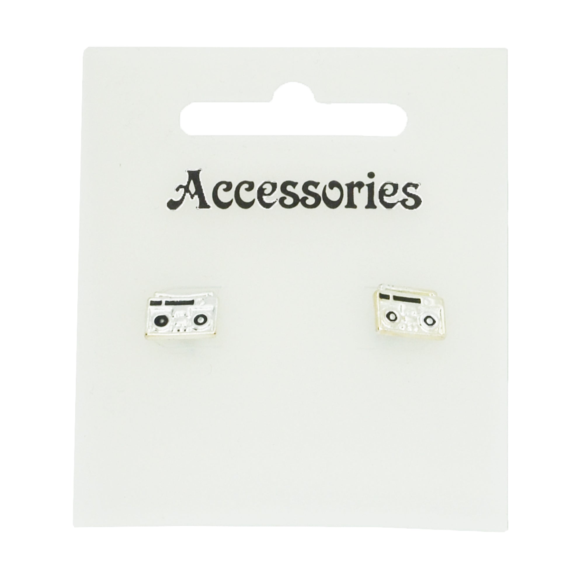 Silver & Black Boombox Stud Earrings
