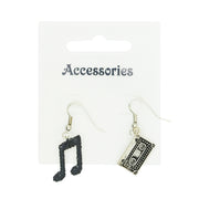 Black Glitter Musical Note & Silver Cassette Earrings