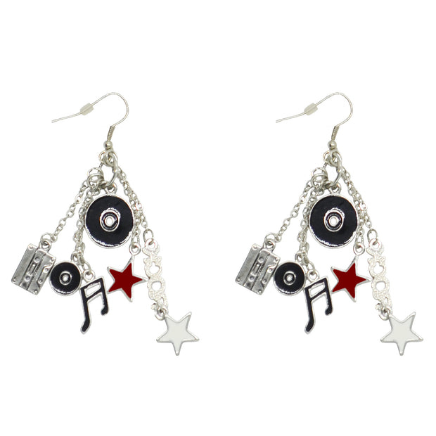 Musical Themed Rock Earrings with Cassette, Records, Musical Note and Stars