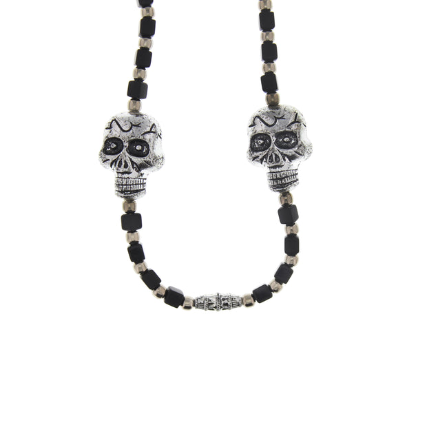 Double Suger Skull Bead & Cube Necklace