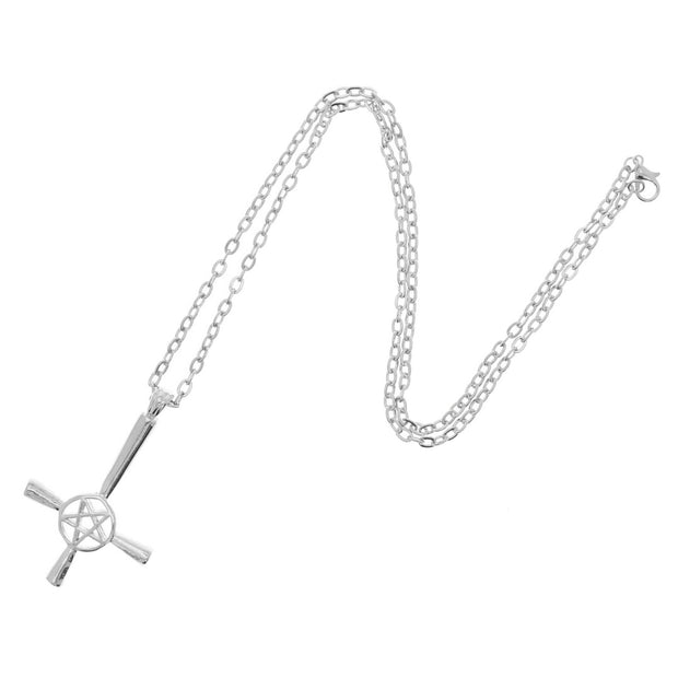 Inverted Pentagram Cross Necklace