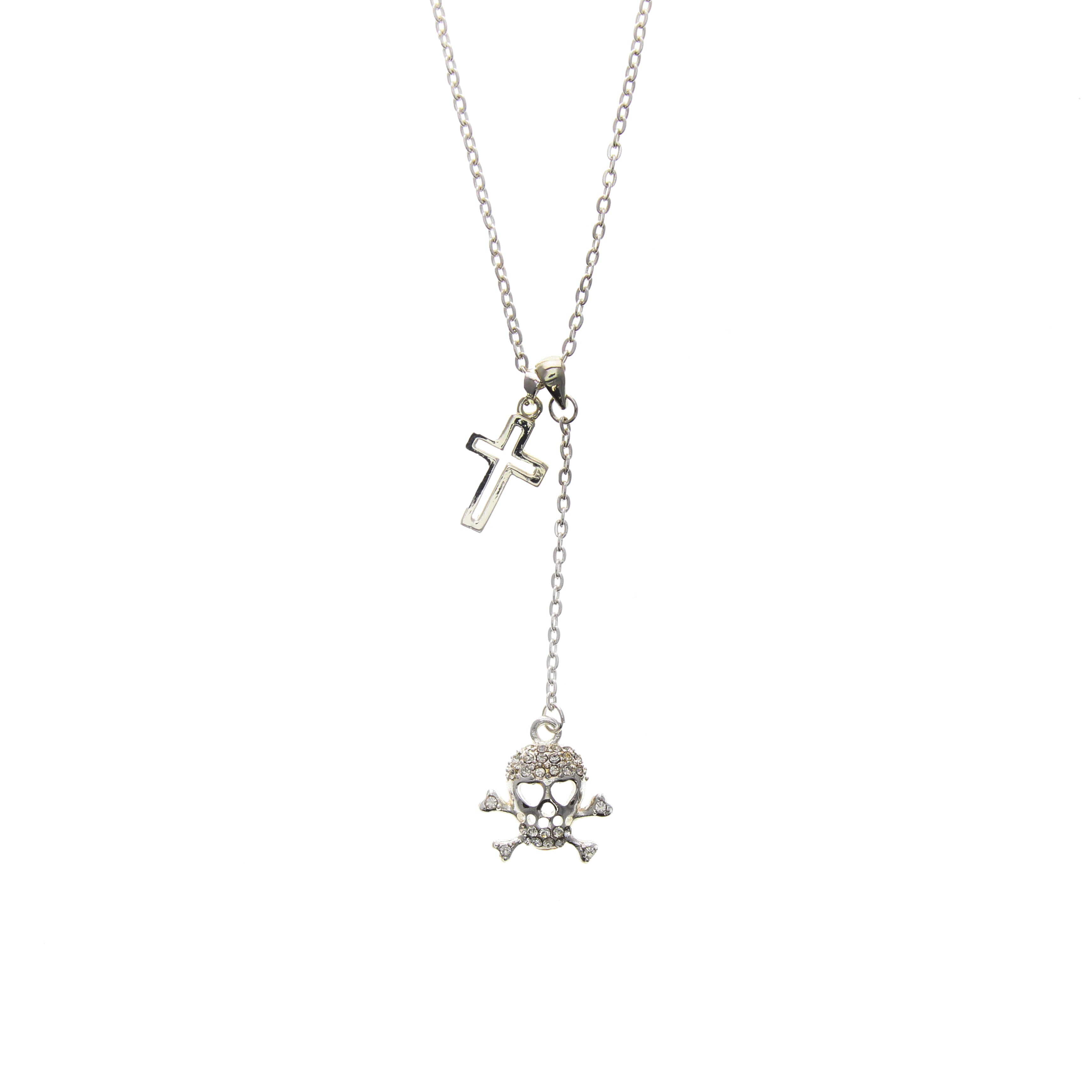 Diamonte Skull and Crossbone and Cross Necklace