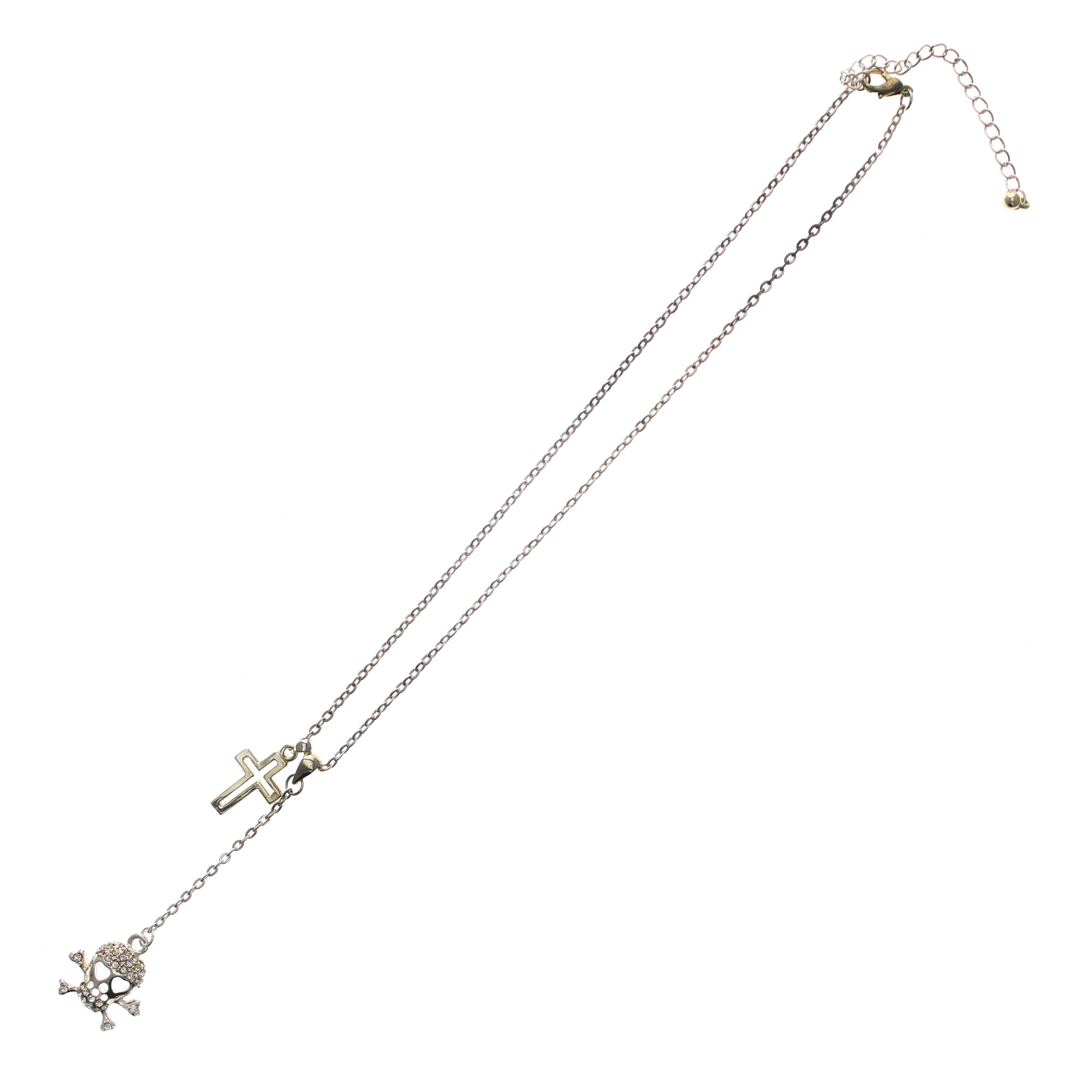 Diamonte Skull and Crossbone and Cross Necklace
