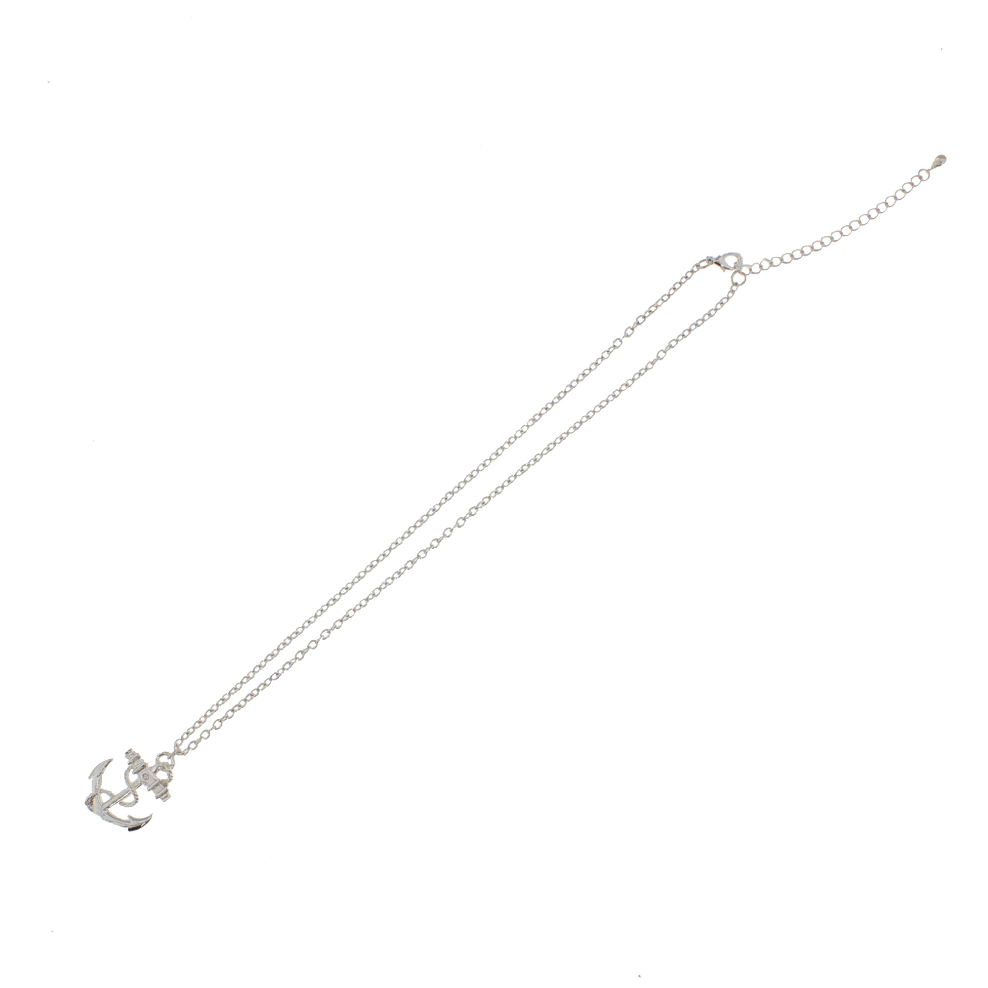 Anchor Pendant & Diamante Stone on Chain Necklace