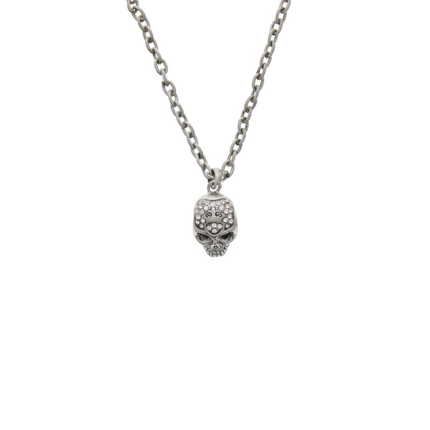 Burnished Silver Jewelled  Skull Necklace